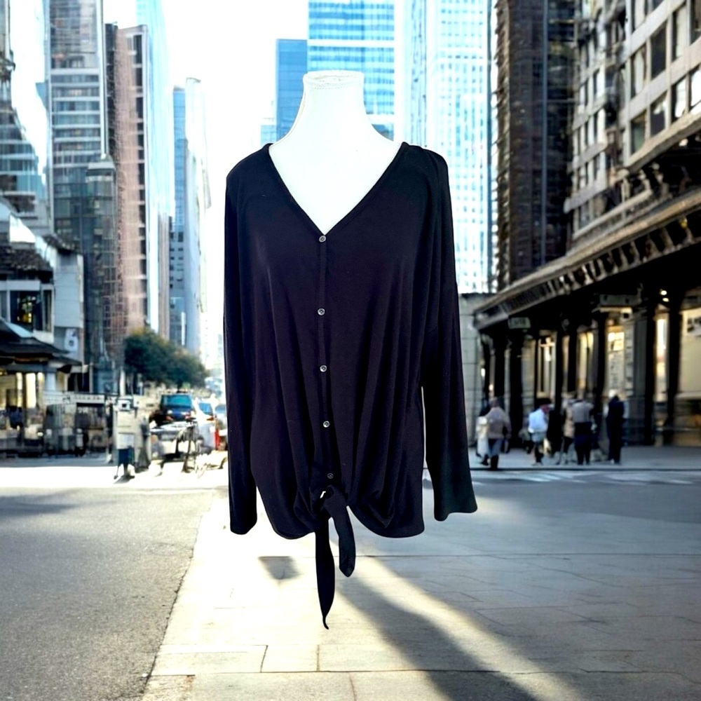 EVRI Black Mock Cardigan with Tie at Waist Size 2X